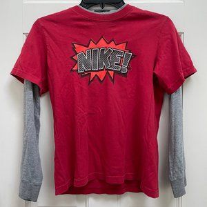 Nike Boys Pop Art Logo Red Gray Long Sleeve T Shirt Size M
